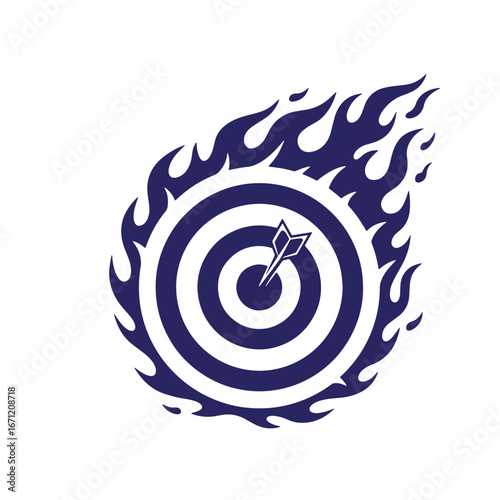 Target on fire dartboard with arrow symbolizing achievement and rapid success