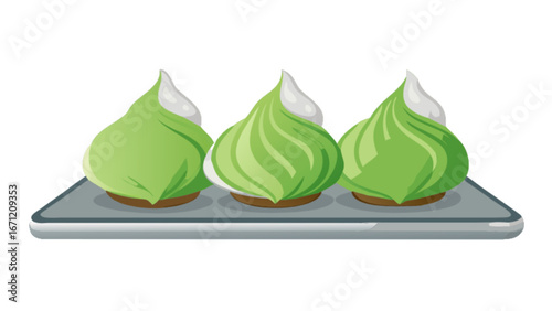 Delightful green cupcakes with creamy frosting, perfect for party invitations, bakery promotions, or whimsical designs, adding a touch of sweetness and charm to any project