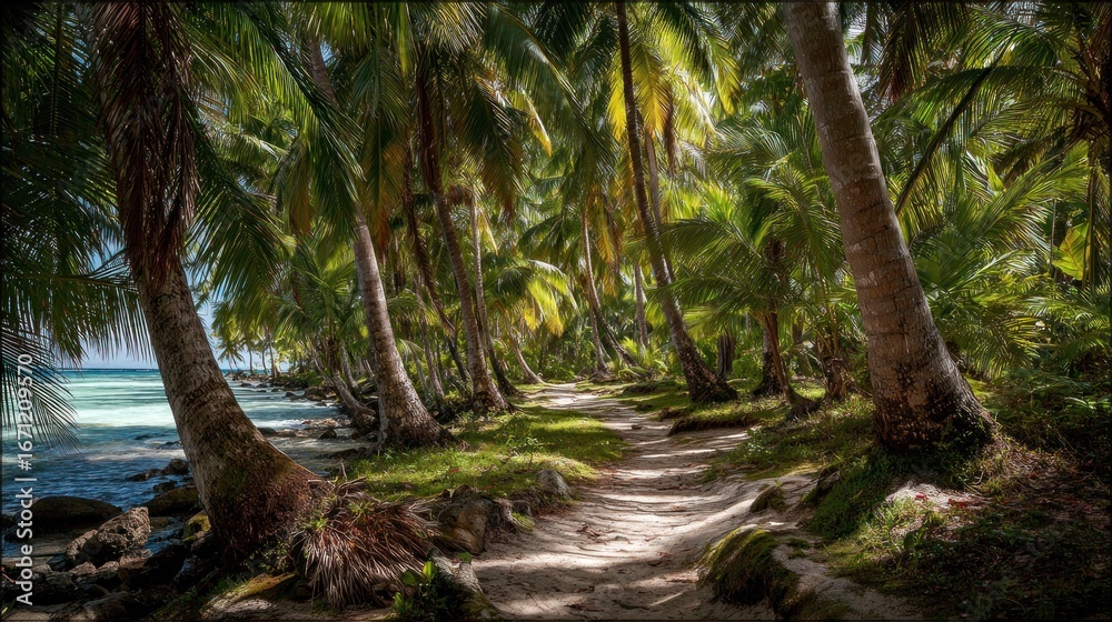 Fototapeta premium Tropical pathway through palm trees