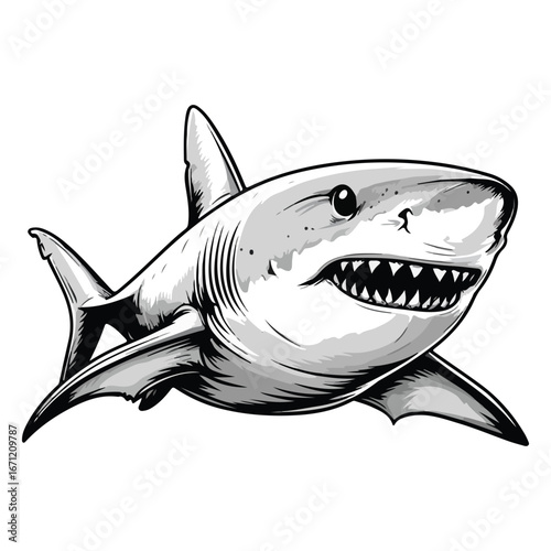 vector illustration of an aggressive great white shark