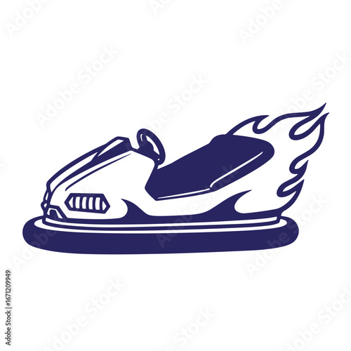 Vector illustration of a bumper car with flames and retro style design