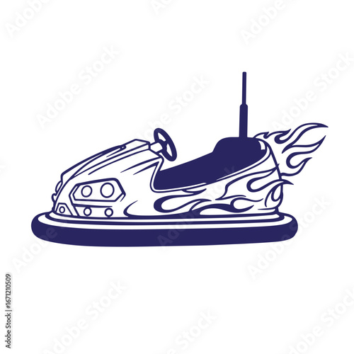 Vector illustration of a classic bumper car design with flame decals and detailed features
