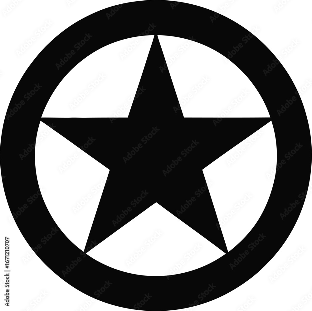 Fototapeta premium Black star within a circle white symbol
