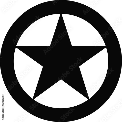 Black star within a circle white symbol