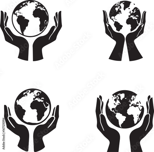 World in Hands Vector Icon – Globe Protection and Environment Symbol