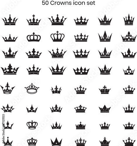 Crown Icons Set Collection – Royalty and King Queen Symbols Vector Illustration Isolate on White Background 