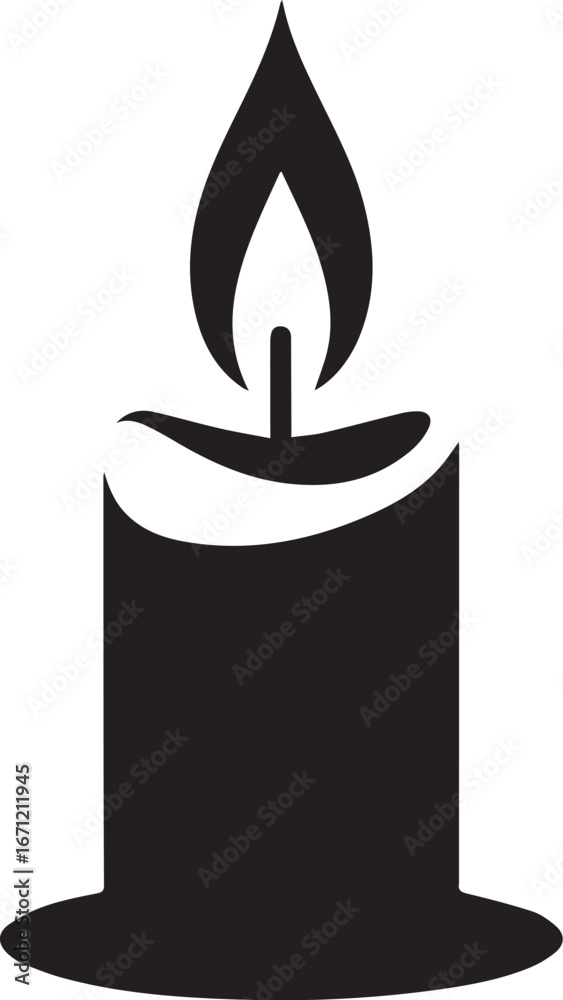 Fototapeta premium Simple black silhouette of a lit candle with a flame