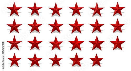 Get top ratings with this vibrant collection of striking red stars on a clean white background, perfect for award graphics.