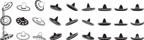 Sombrero Hat Icons Set. Mexican Traditional Hat Vector Illustration Isolated on White Background