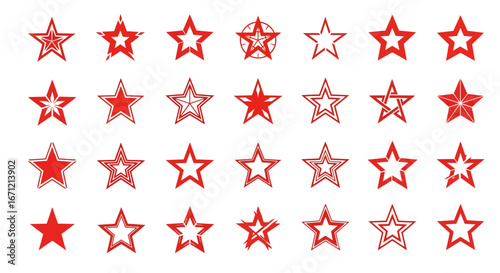 Discover a dynamic collection of modern red stars, perfect for adding a bold, iconic touch to any design project or visual concept.
