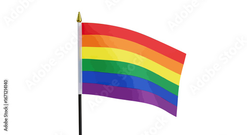 Vibrant Rainbow Pride Flag with Golden Finial on Black Pole