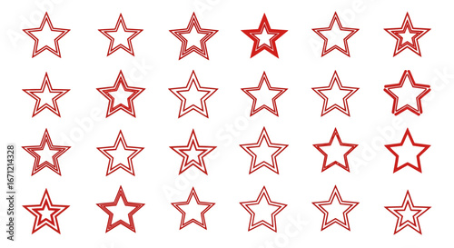 Vibrant collection of red outlined stars, perfect for festive decorations and celebratory design projects