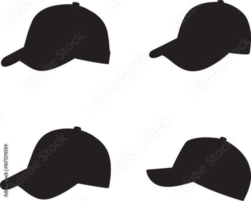 Silhouette Baseball Cap Icons – Hat and Headwear Vector Illustration