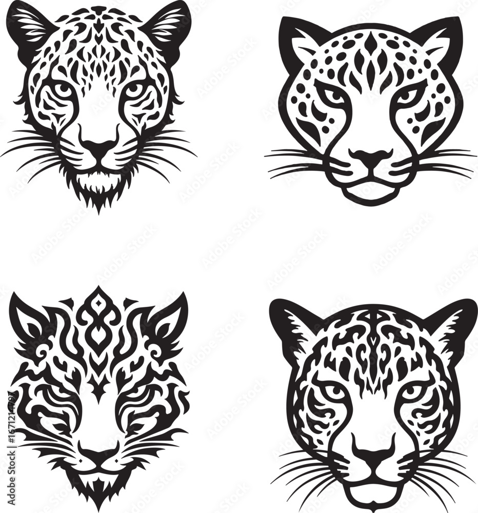 Obraz premium Leopard Face Icons – Wild Animal Vector Illustration Isolate on White Background