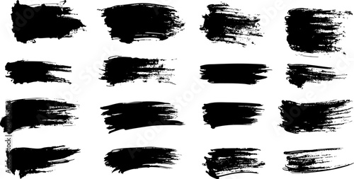 Abstract black brush strokes on white background design texture.