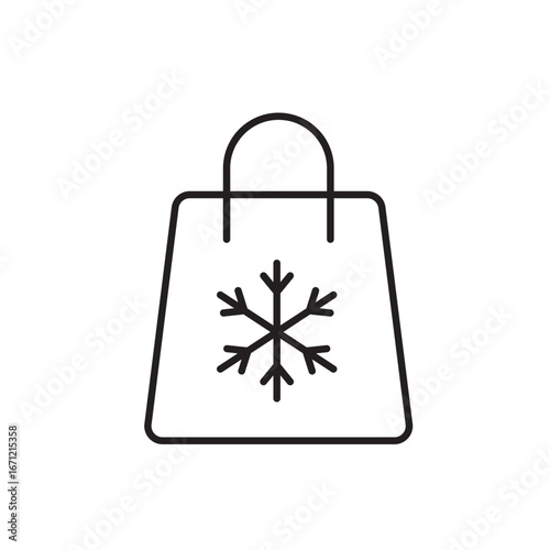 A vector icon of a shopping bag with festive decorations, representing holiday retail purchases, created in line style with editable stroke