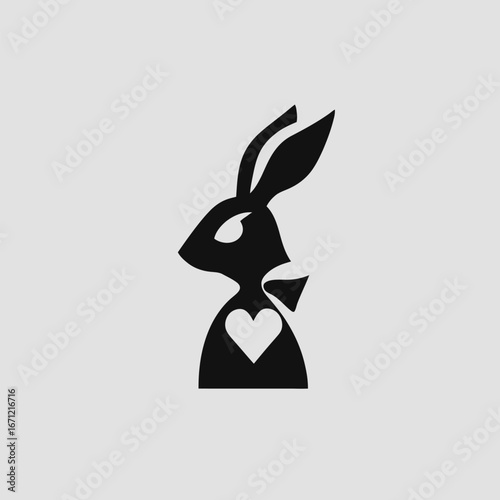 A striking silhouette of a rabbit facing to the left, featuring a heart cutout in the chest area. Perfect for decorations, graphic designs, or festive occasions.
