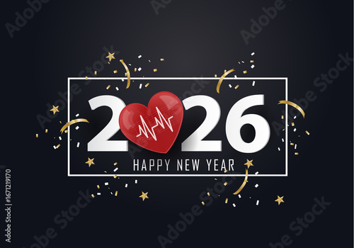 happy new year 2026. 2026 with Heart and Heartbeat icon
