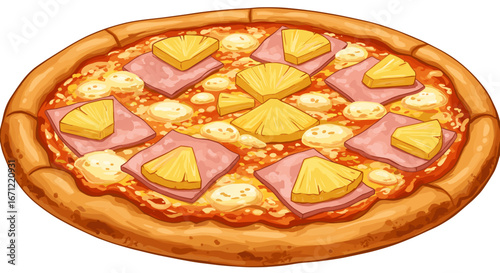 Delicious Hawaiian Pizza with Ham and Pineapple isolated on transparent background savory food icon