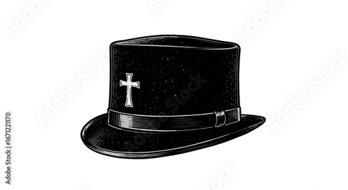 Elegant Victorian Top Hat with Cross Symbol Isolated on Transparent Background for Historical Fashion