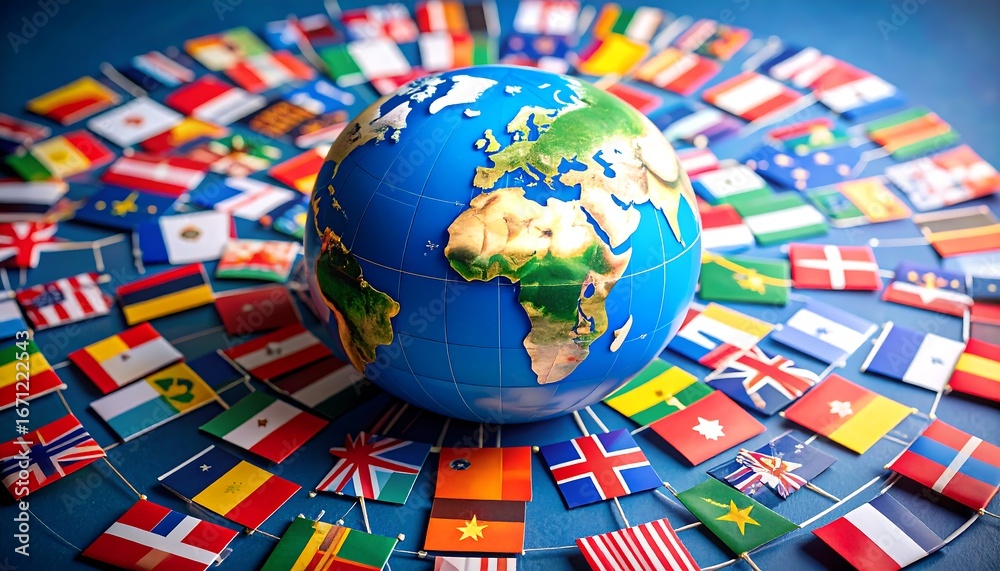 Naklejka premium Globe surrounded by flags (3)