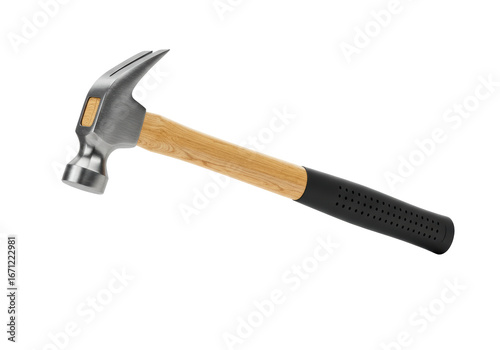 Canvas Print Isolated claw hammer with metal head, wood handle, and black grip for constructi