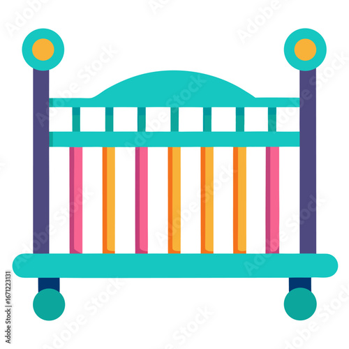 Minimalist baby crib vector design in multiple colors