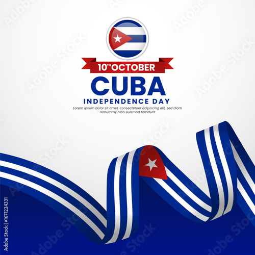 Cuba flag for independence day square banner background with waving ribbon flag