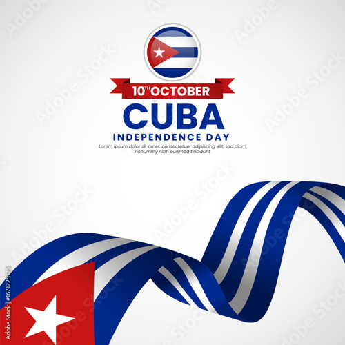 Cuba flag for independence day square banner background with waving ribbon flag