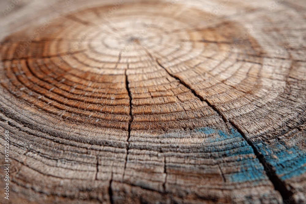 Fototapeta premium Close up of tree rings showing growth patterns in wood, natural texture and age symbolism with organic symmetry and beauty