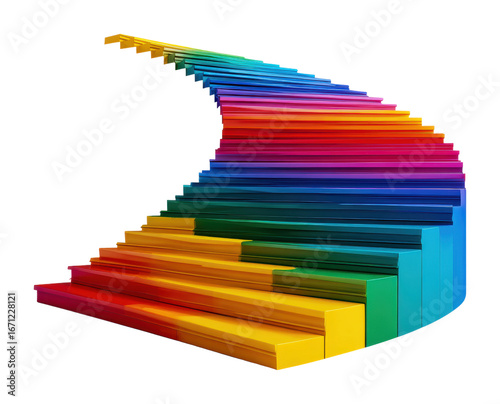 Colorful piano steps create vibrant installation in urban space isolated on transparent background