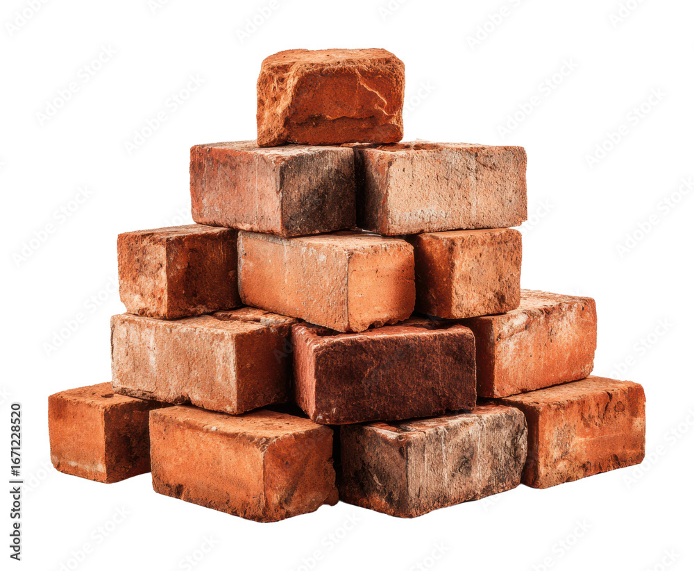 Obraz premium Building materials stacked bricks in an industrial isolated on transparent background