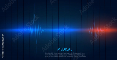 Cardiology concept with pulse rate diagram. Medical background with heart cardiogram.