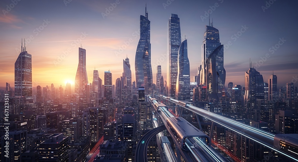 Naklejka premium sunset over city