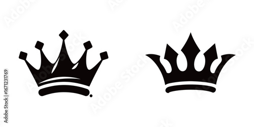 Two unique crown designs are displayed, each featuring intricate details and varying shapes. The first crown has sharp peaks, while the second features rounded edges.
