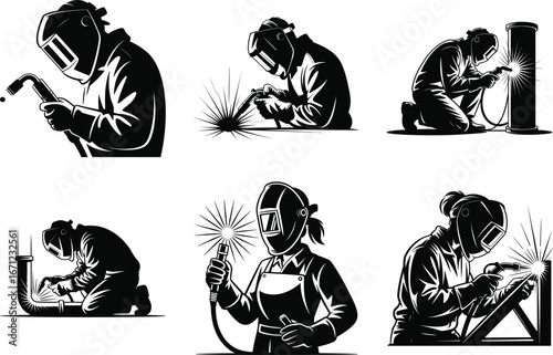 Welder Silhouette Vector Illustration, Welding Worker Silhouette Clipart Design