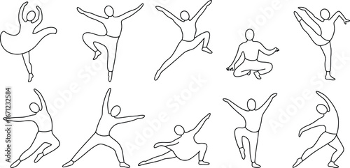 Dynamic human figure poses sketch collection capturing graceful movement and athleticism in action