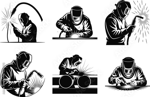 Welder Silhouette Vector Illustration, Welding Worker Silhouette Clipart Design