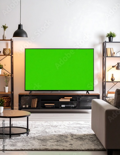 Green screen TV in modern living room