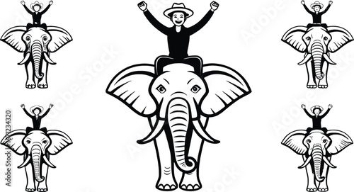 Circus elephant performers balancing on majestic animals in classic show scenes