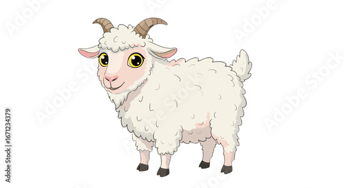 Adorable Fluffy White Baby Goat Standing Happily Isolated on Transparent Background Ready to Explore