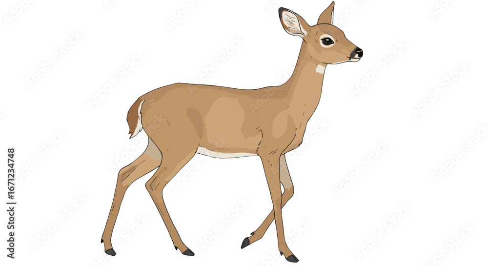 Fototapeta premium Graceful Tan Fawn Walking Elegant Wildlife Nature Isolated on Transparent Background