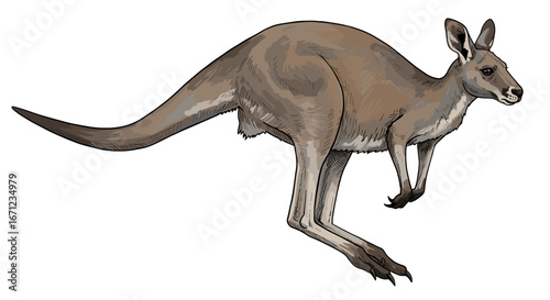 Athletic Red Kangaroo in Motion Isolated on Transparent Background for Wildlife Photography