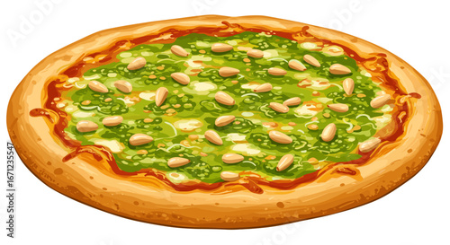 Delicious Pesto Pizza with Pine Nuts Deliciously Isolated on Transparent Background