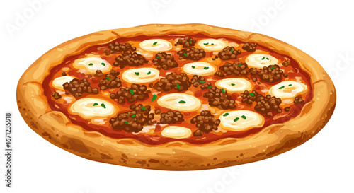 Delicious Ground Beef and Mozzarella Pizza Delicious Food Isolated on Transparent Background