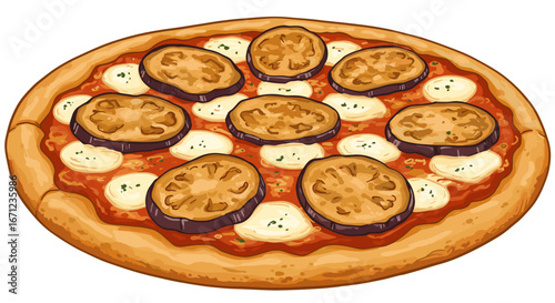 Delicious Eggplant Pizza Topped with Mozzarella and Marinara Sauce Isolated on Transparent Background