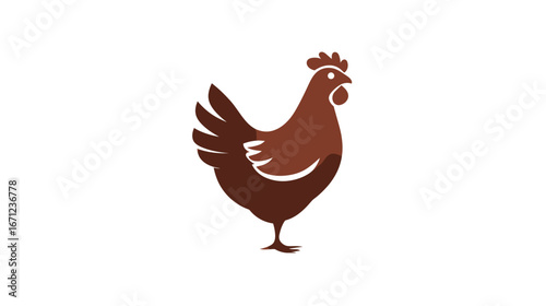 A brown hen stands confidently with ruffled feathers on a plain white background, exuding a sense of quiet strength and elegance in its posture.