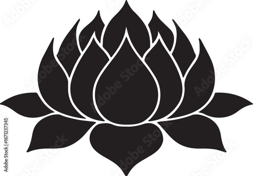 Black Lotus Flower Icon, Elegant Botanical Vector Silhouette.
