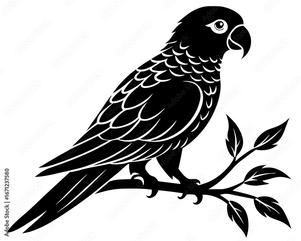 Fototapeta premium Parrot on branch silhouette vector