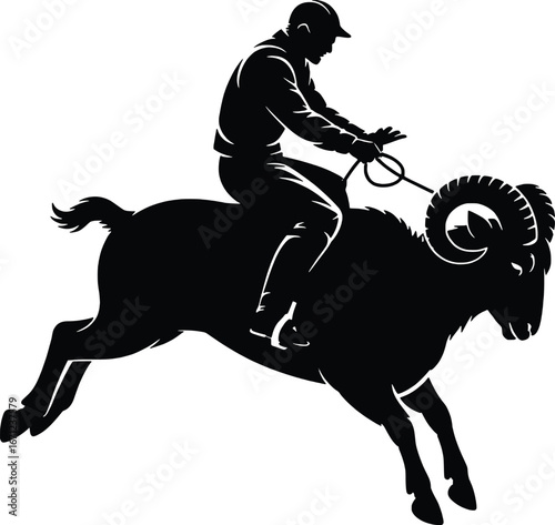 Silhouette of a rider on a ram a captivating image for equestrian and wild animal themes